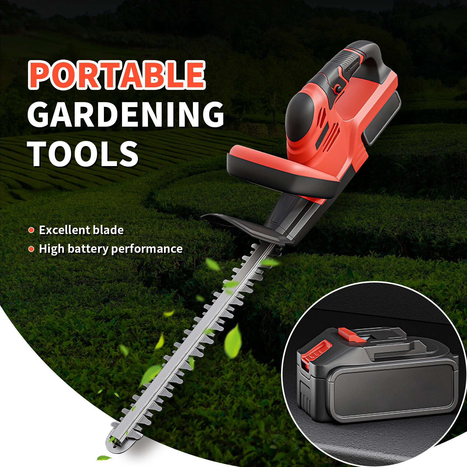 22'' Electric Hedge Trimmer Cordless Power Hedge Trimmer with 2Battery & Charger