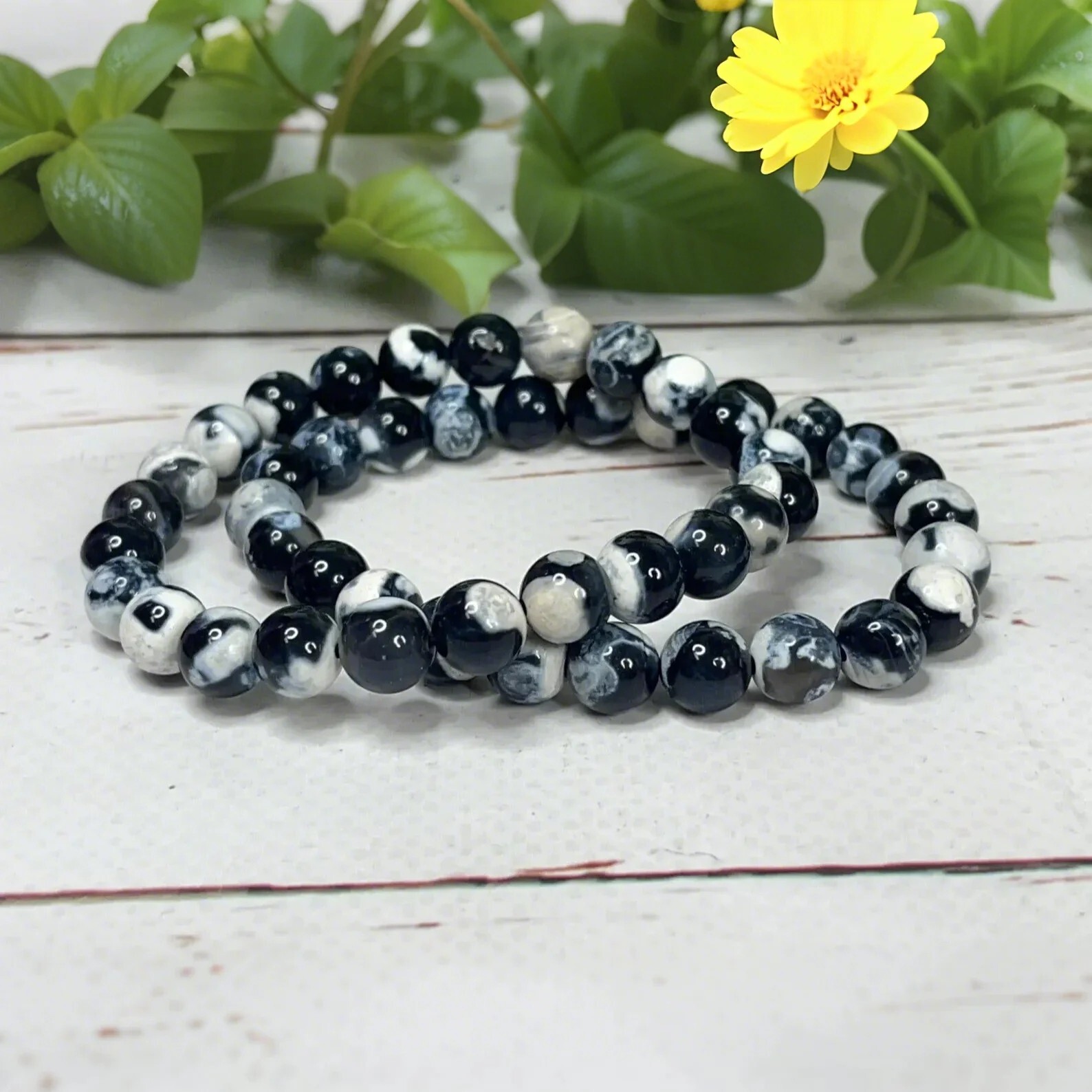 Orca Agate 8mm Beaded Natural Crystal Healing Stretch Woman Man Bracelet Gift