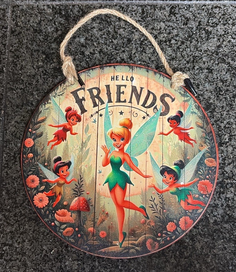 Disney Tinker Bell and Friends Hello Friends Wood Sign