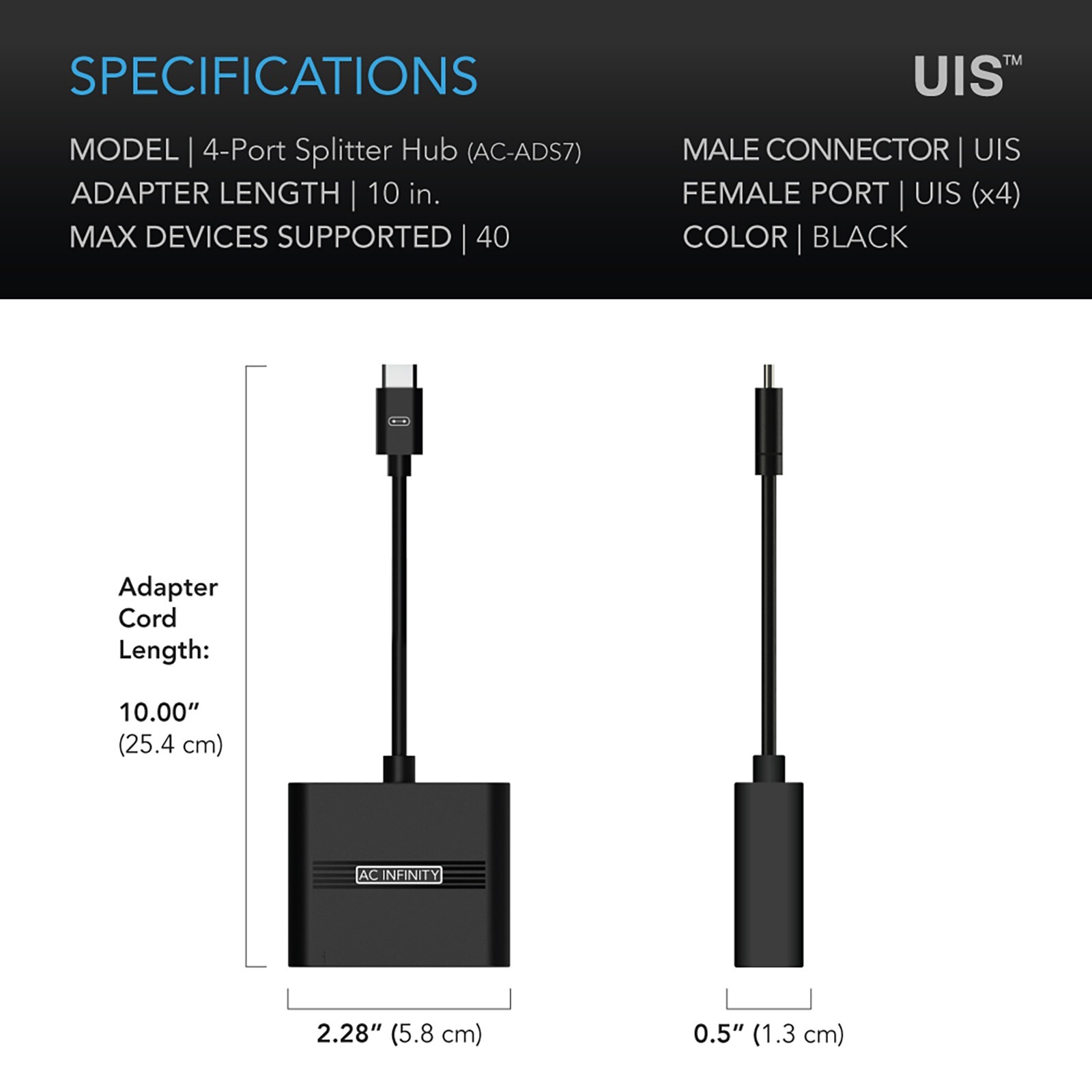 UIS Splitter Hub, 4-Port Adapter Dongle, for UIS Grow Devices Shared Programming