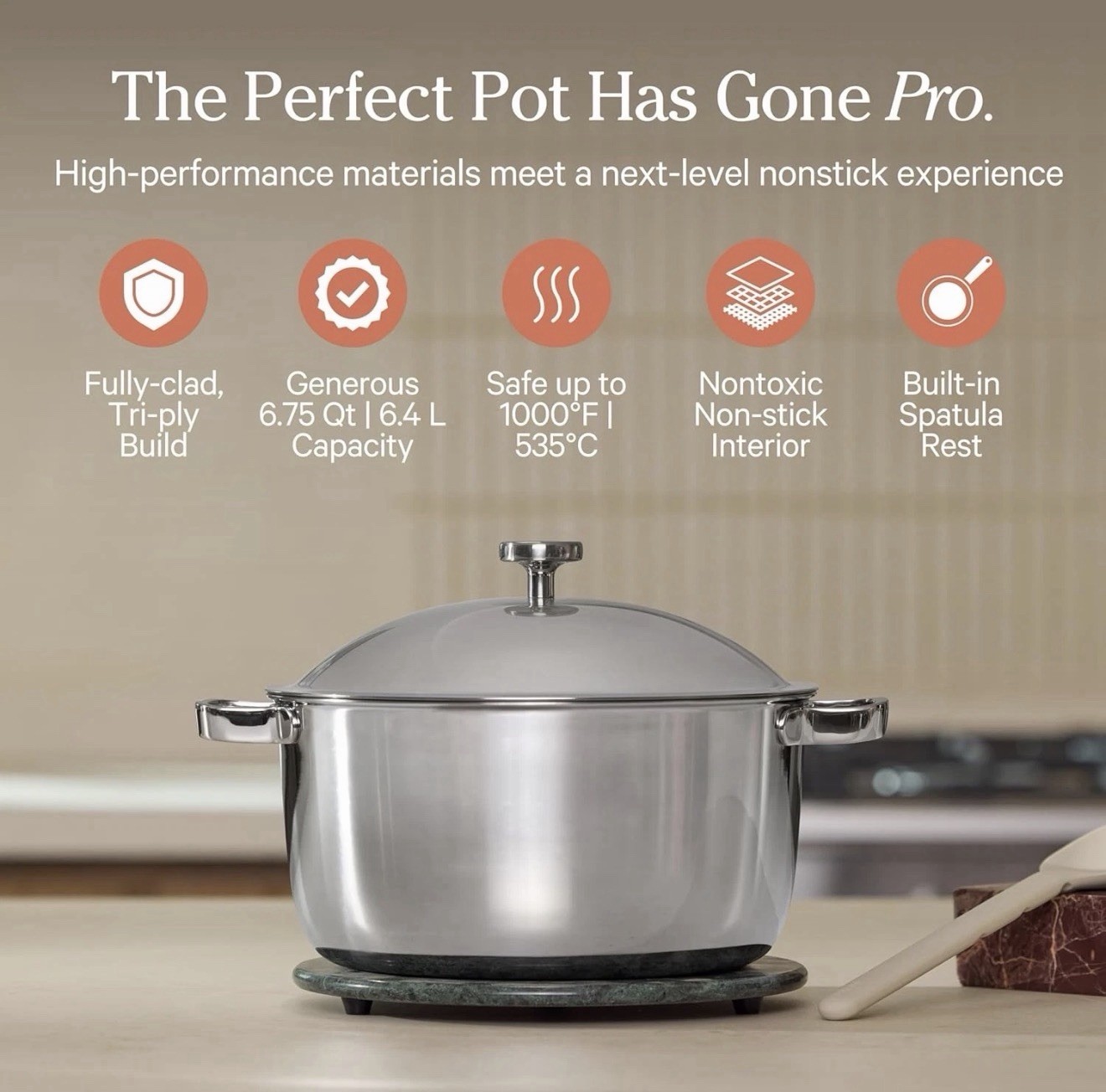 Our Place Perfect Pot Pro 6.75Qt Titanium Stock Pot Tri-Ply Induction Oven Safe