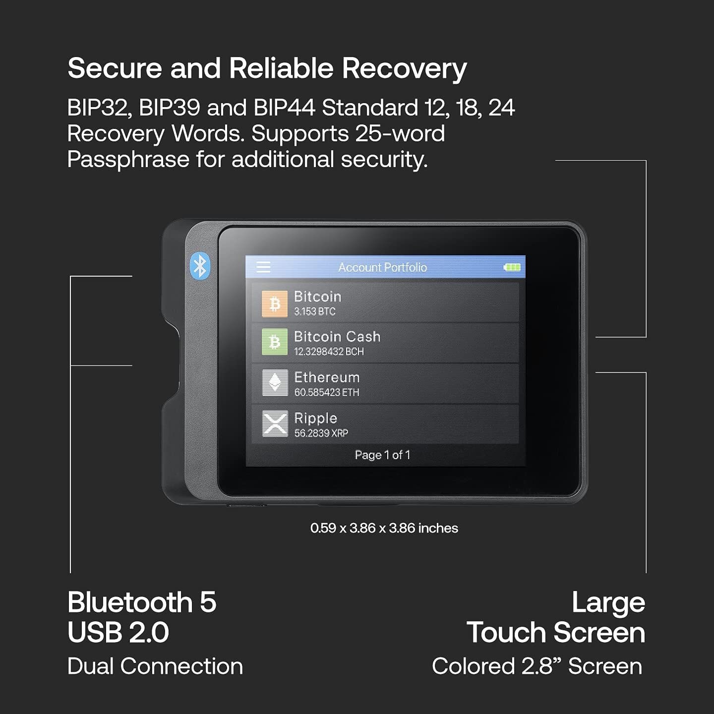 SecuX W20 Secure Touchscreen Crypto Hardware Wallet with Bluetooth