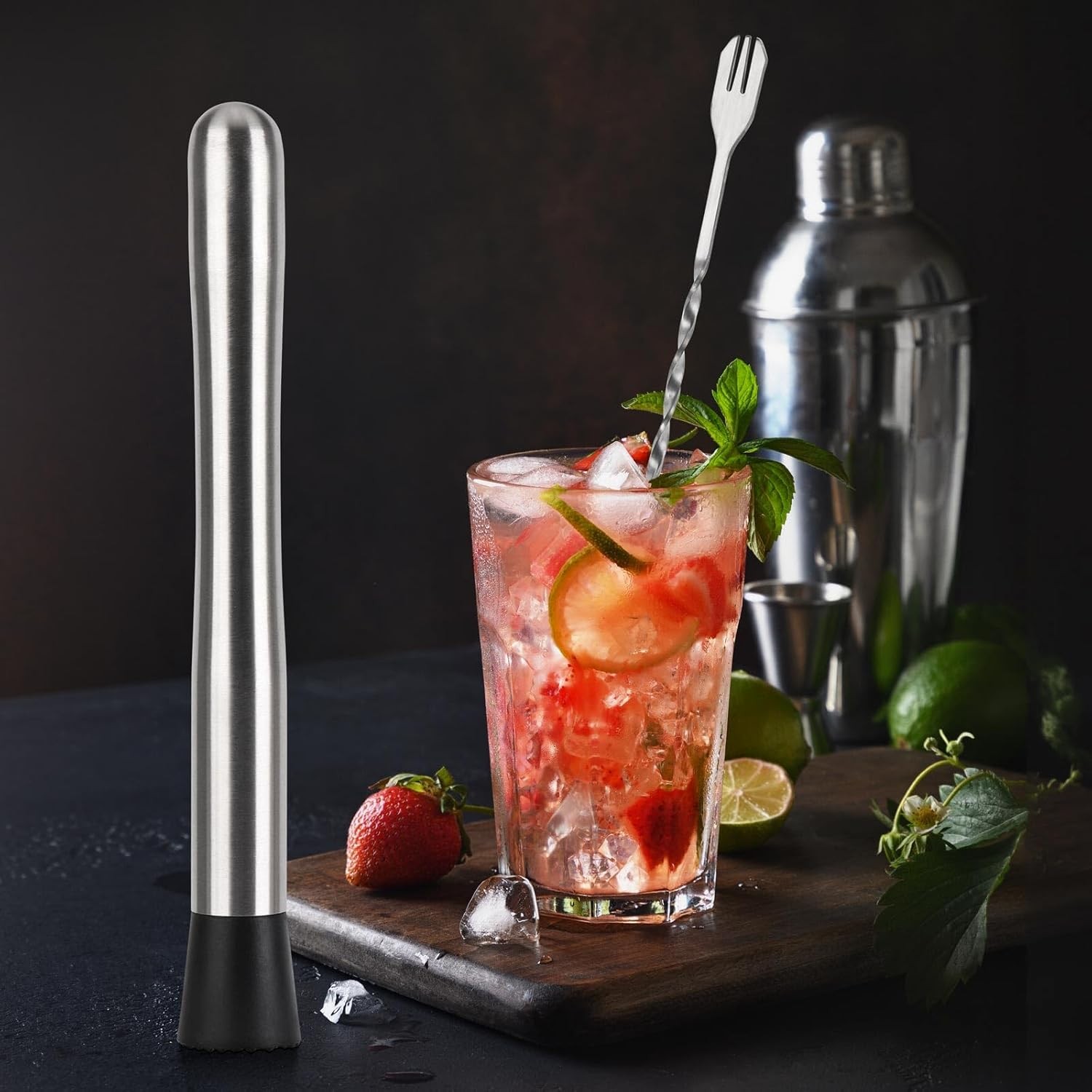 Muddlers for Cocktail Mixing Spoon Set of 10, 9.8 Inch 304 Silver