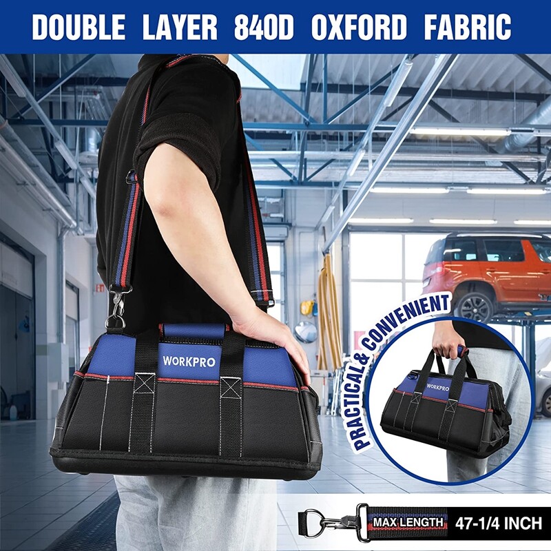 WORKPRO 16-inch Wide Mouth Tool Bag Heavy Duty Tool Storage Bag w/Shoulder Strap