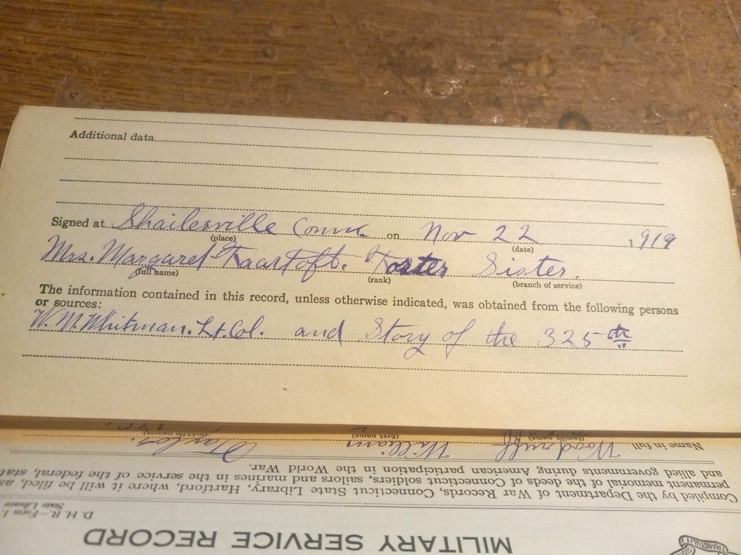 WWI Military Service Record William Taylor Woodruff Connecticut KIA in France