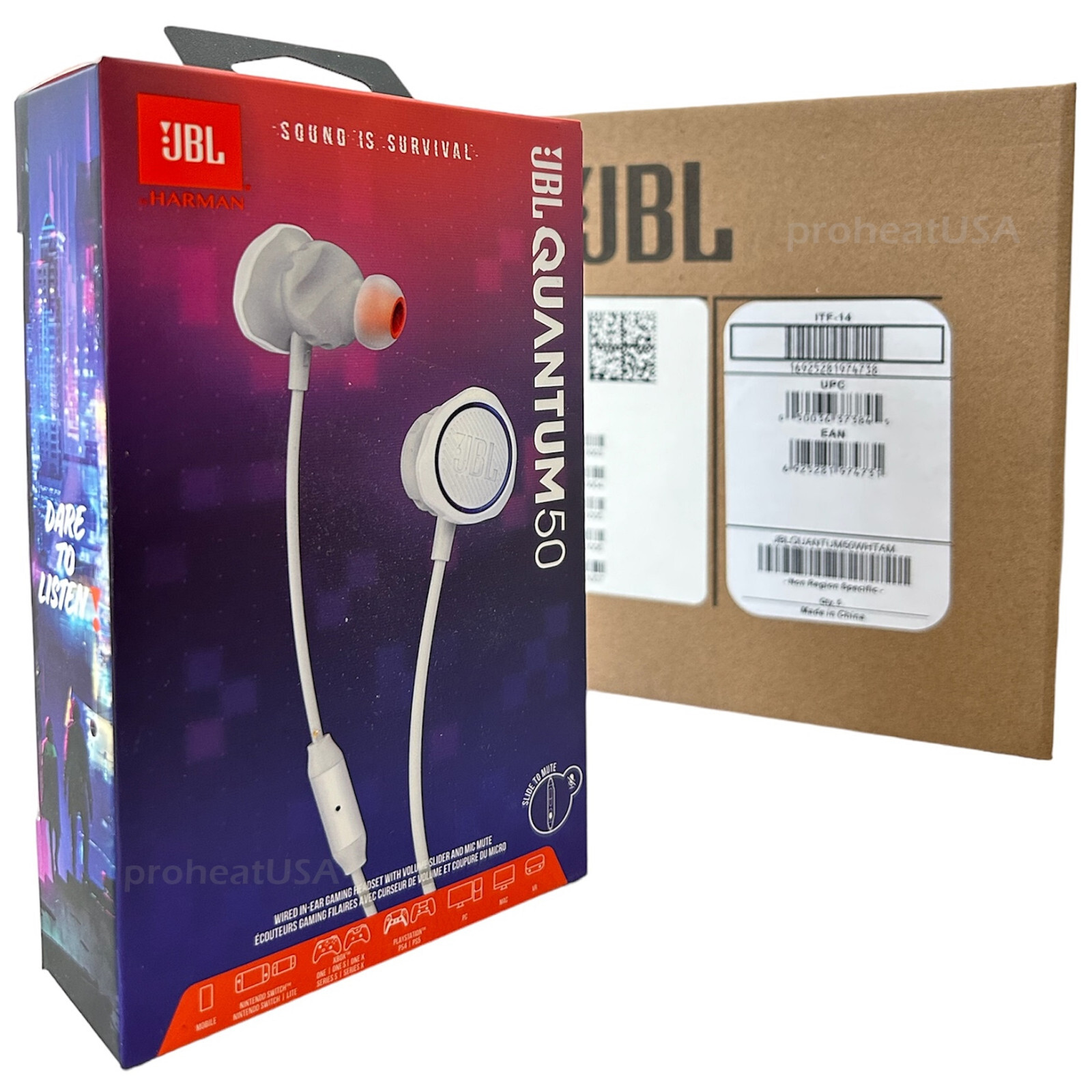 JBL Quantum 50 White Gaming Earphone/Headset/3.5mm Plug Earbuds High Performance