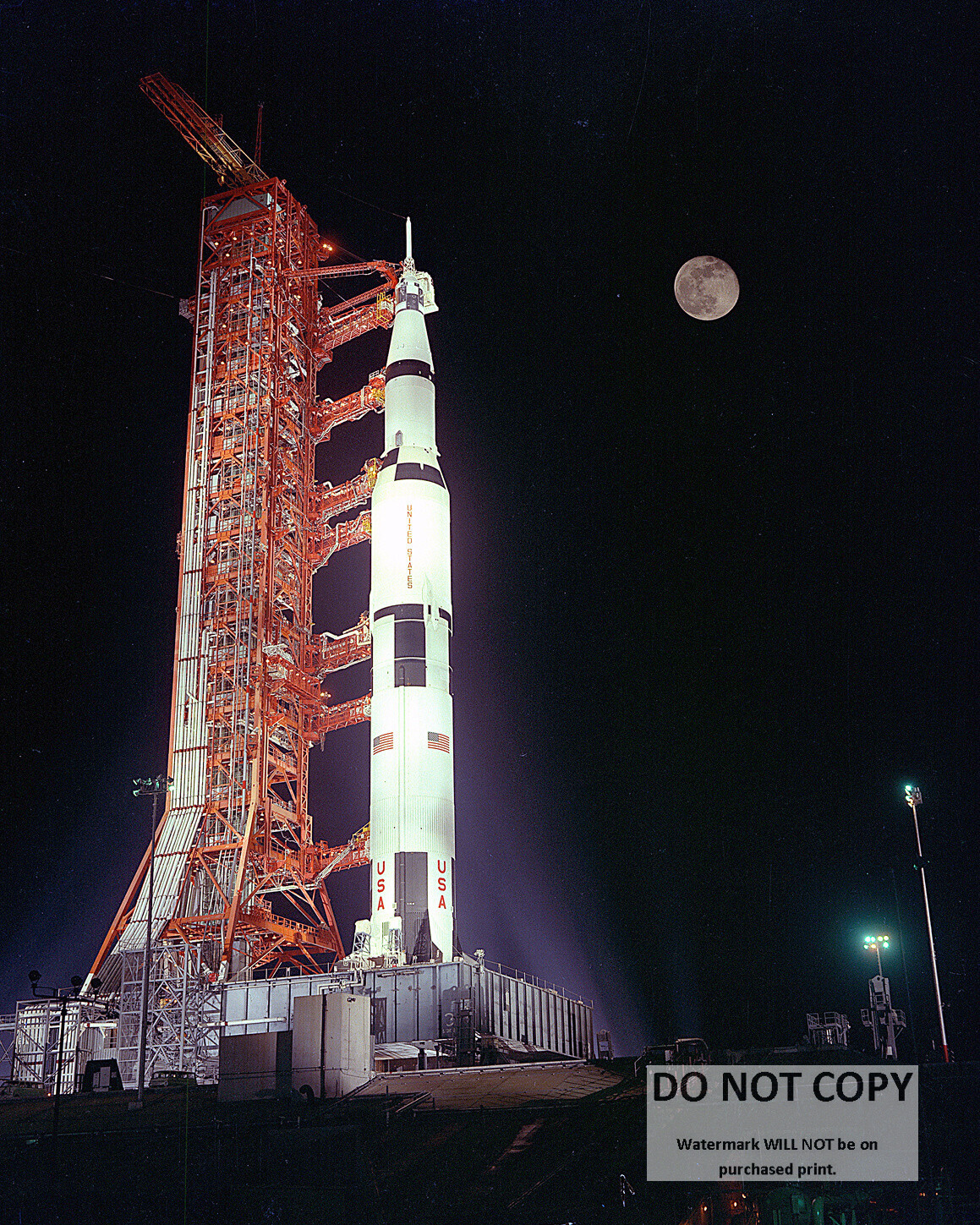 APOLLO 17 SATURN V AT LAUNCH PAD 39A UNDER FULL MOON - 8X10 NASA PHOTO (EP-165)