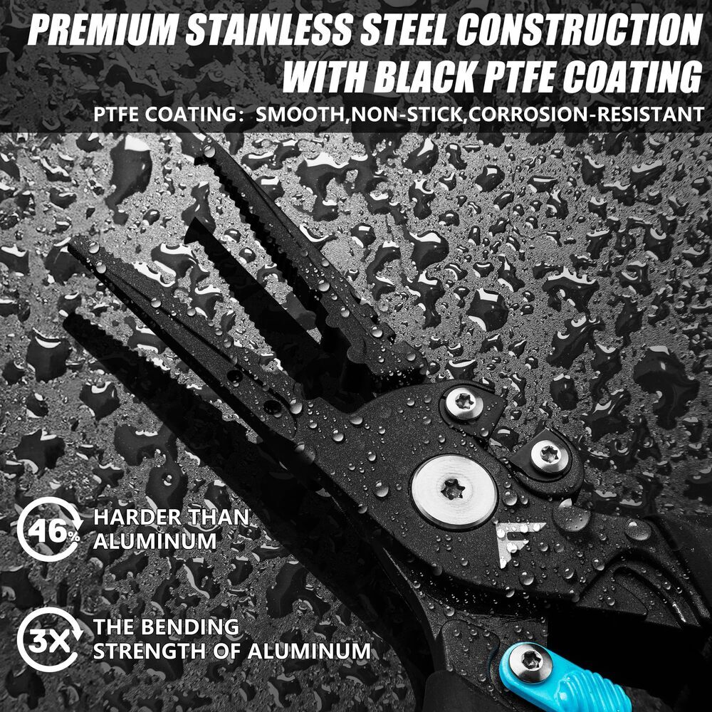 FLISSA 7-1/2" Fishing Pliers Safety Lock Design Fish Pliers Saltwater TPR Handle