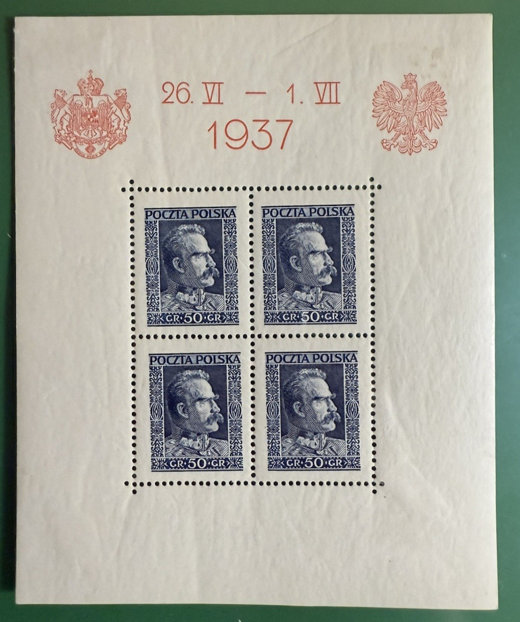 Poland, 1937 Leaders 3 Souvenir Sheets -Mint Hinged (Stamps are NH) Sc# 314-316
