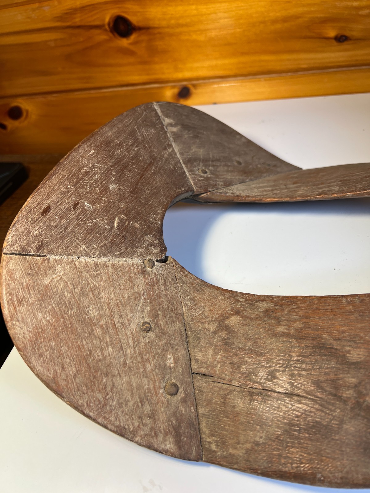 Antique 1880 Hand Made Wooden Saddle Stand Holder Blacksmith Peened Wrought Iron