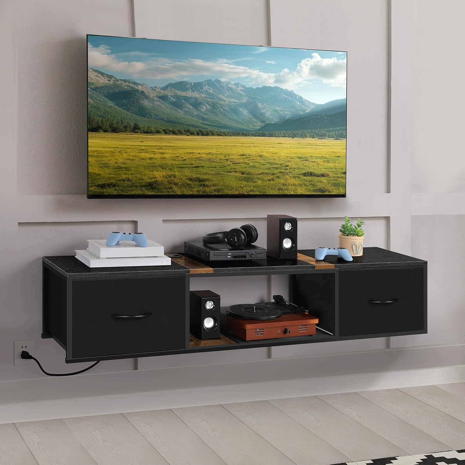 Floating TV Stand w/Power Outlets Wall Entertainment Center Drawers TV Console