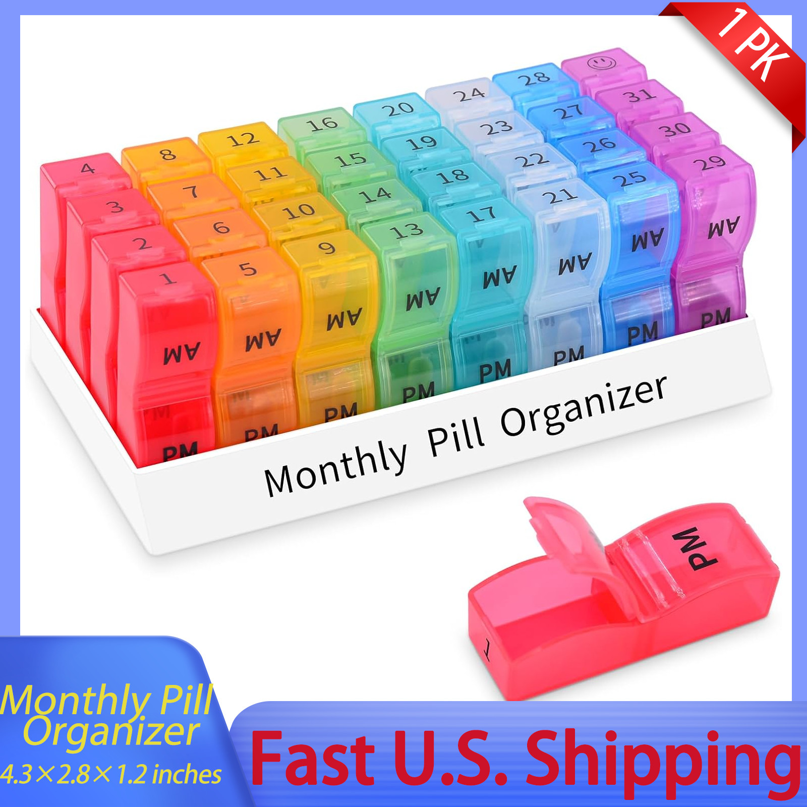 Monthly Pill Organizer 2 Times a Day, 30 Days Pill Box AM PM, 4 Week Pill Cases