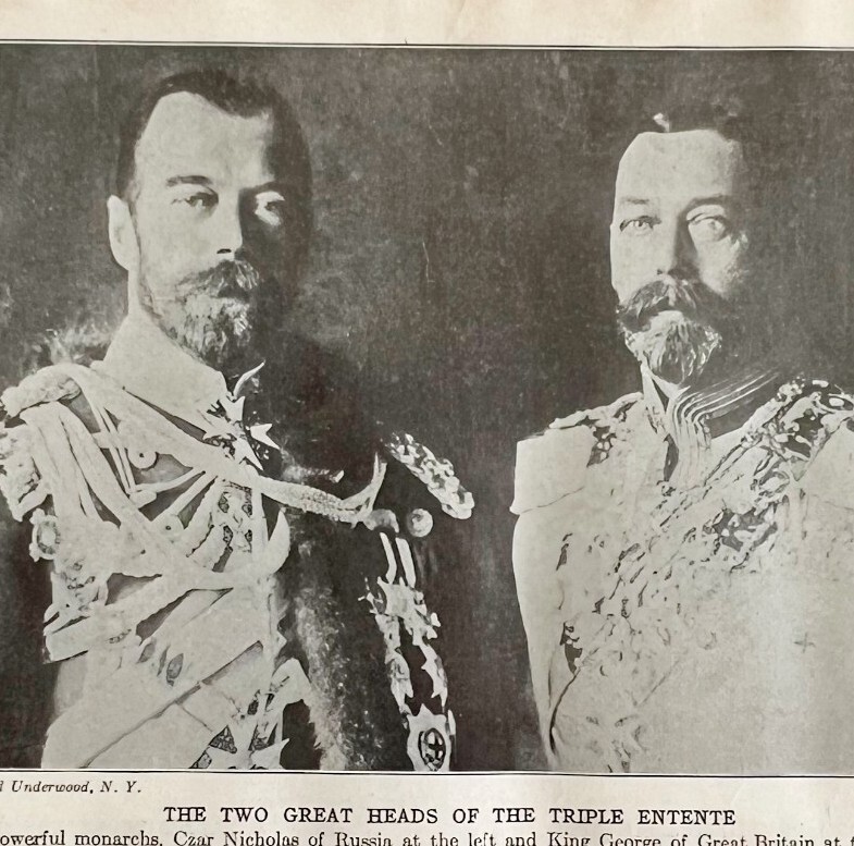 1914 King George Czar Nicholas Triple Entente WW1 Print Antique Military War