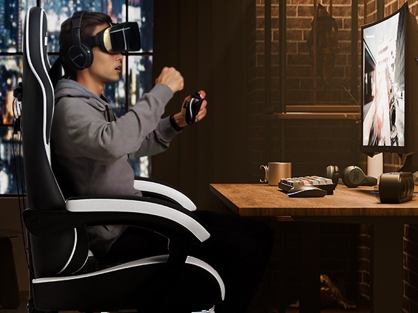 Gaming Chair PVC Leather Featuring High-Back Massage Function and Footrest