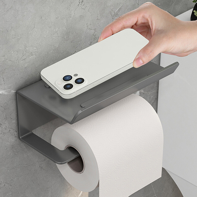 Toilet Paper Holder with Mobile Phone Storage Shelf Holders Wall Mounted Rack