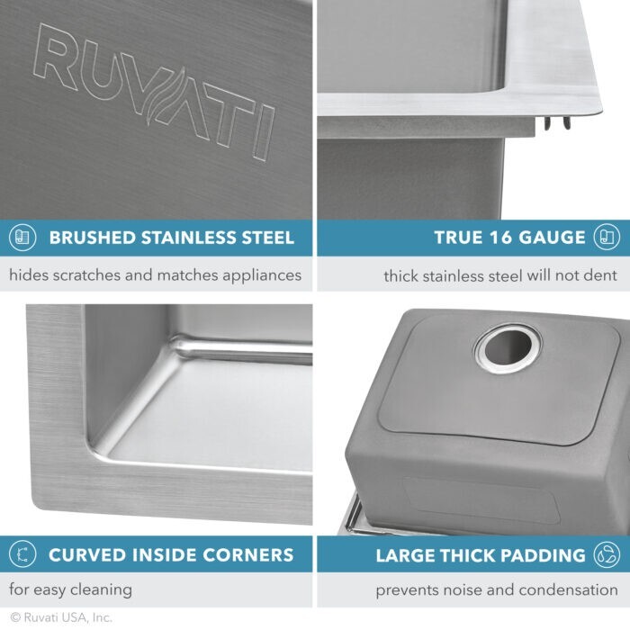 Ruvati 25"x22" Drop-in Topmount 16 Gauge Single Bowl Kitchen Sink- RVM5025