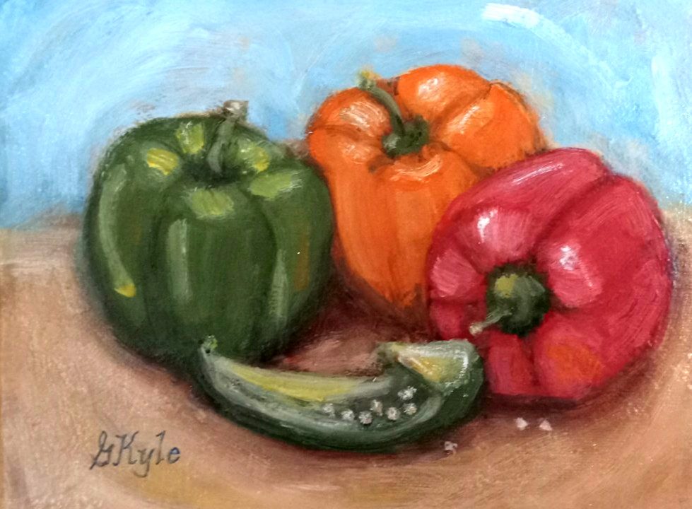 Bell Peppers Oil Painting Original Still Life Handmade Food Art 8 x10 canvas