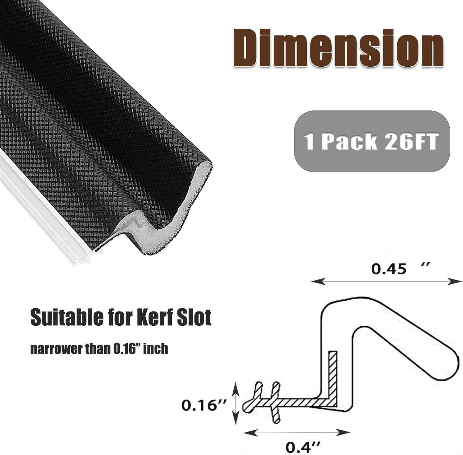26 FT Door Frame Kerf Non-Adhesive Weather Stripping Seal Strip PU Foam, PE Cove