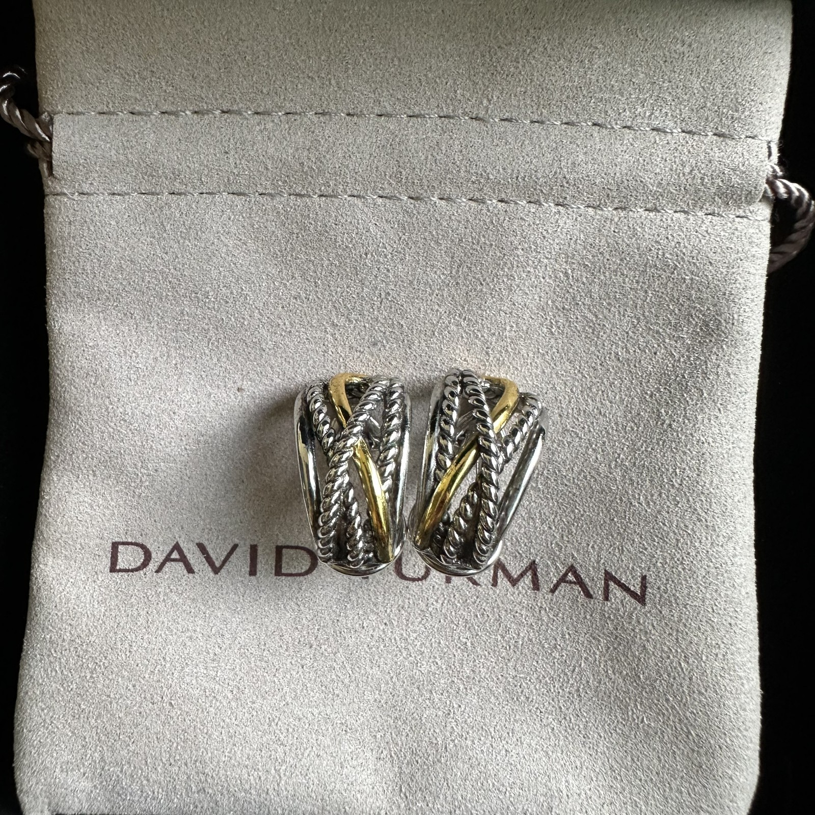 David Yurman Crossover Shrimp Earrings Sterling Silver with 18K Yellow Gold