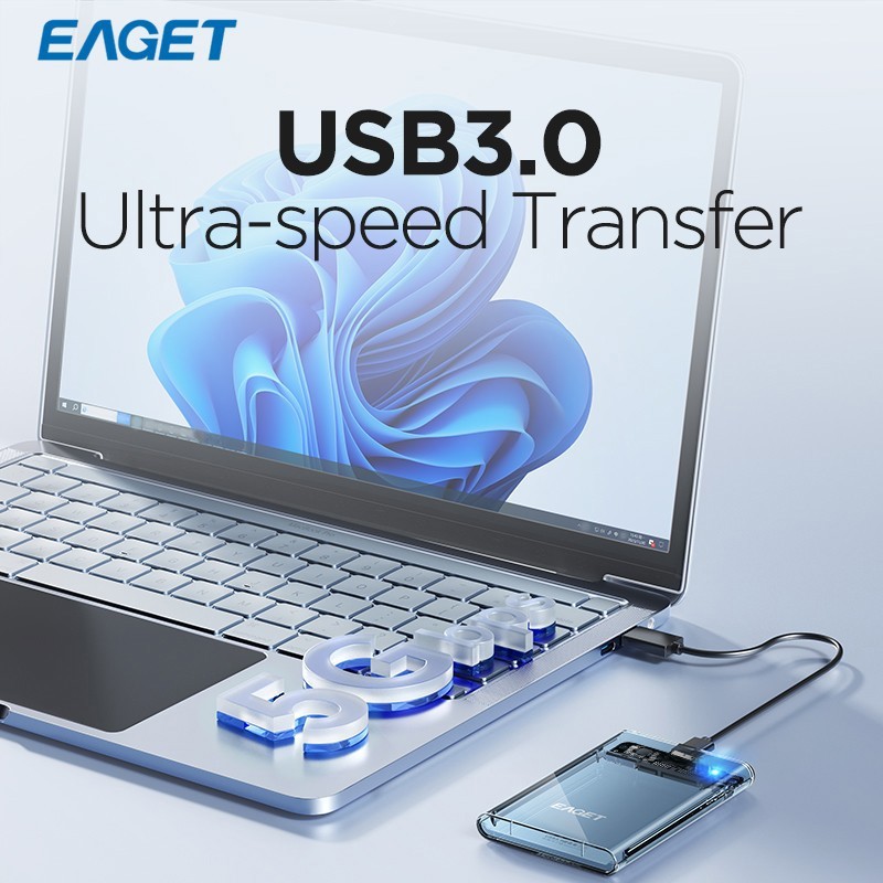EAGET 2.5" External Hard Drive Enclosure USB 3.0 5Gbps SATA SSD Case UASP TRIM