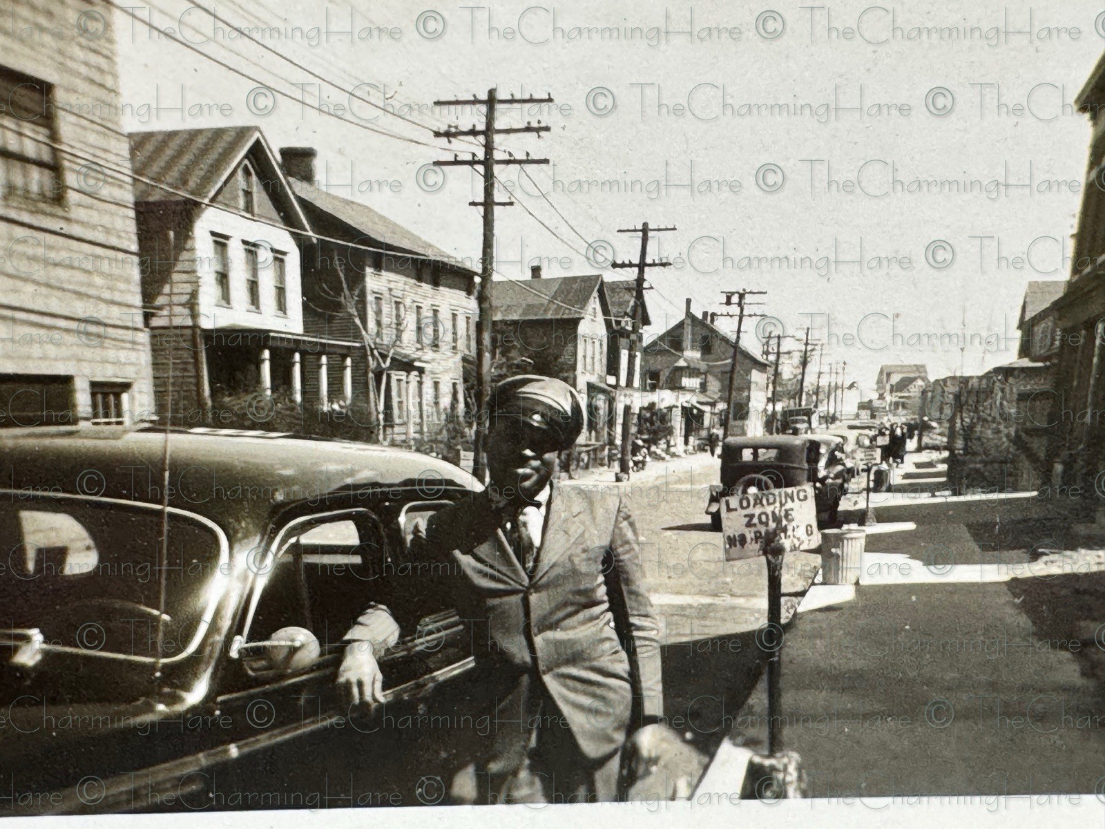Vintage Photo African American Handsome Man Street Parking Americana Automobiles