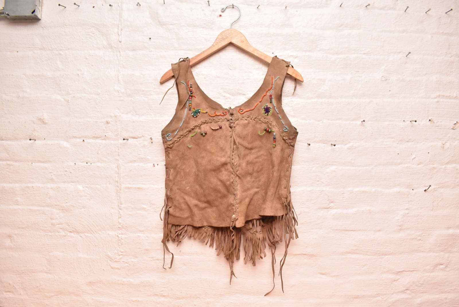 Antique Native American Santee Sioux Indian Beaded Leather Vest Shirt Women's