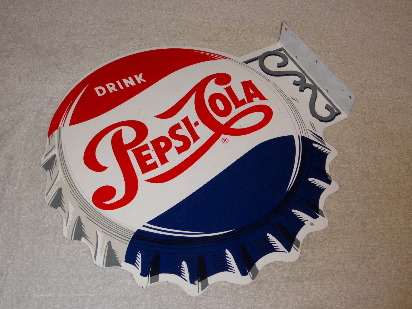 VINTAGE DRINK PEPSI COLA DIECUT 14" METAL SODA POP GASOLINE OIL FLANGE SIGN M173
