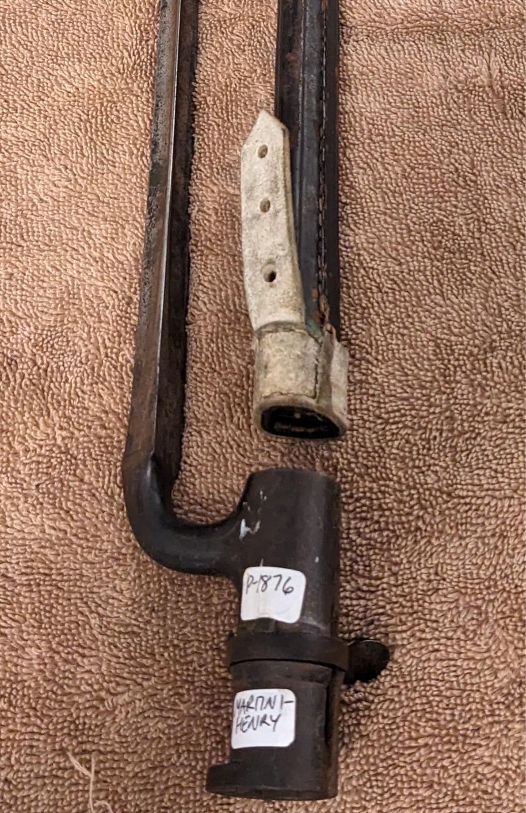 1876 Martini Henry British socket bayonet with leather scabbard Boer War WWI