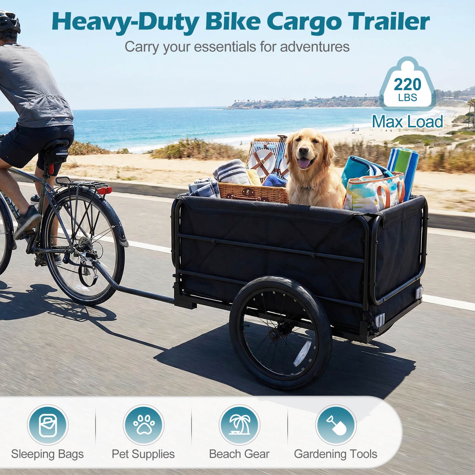 Bike Cargo Trailer, 220 LBS Metal Bicycle Wagon Cart with Universal Hitch