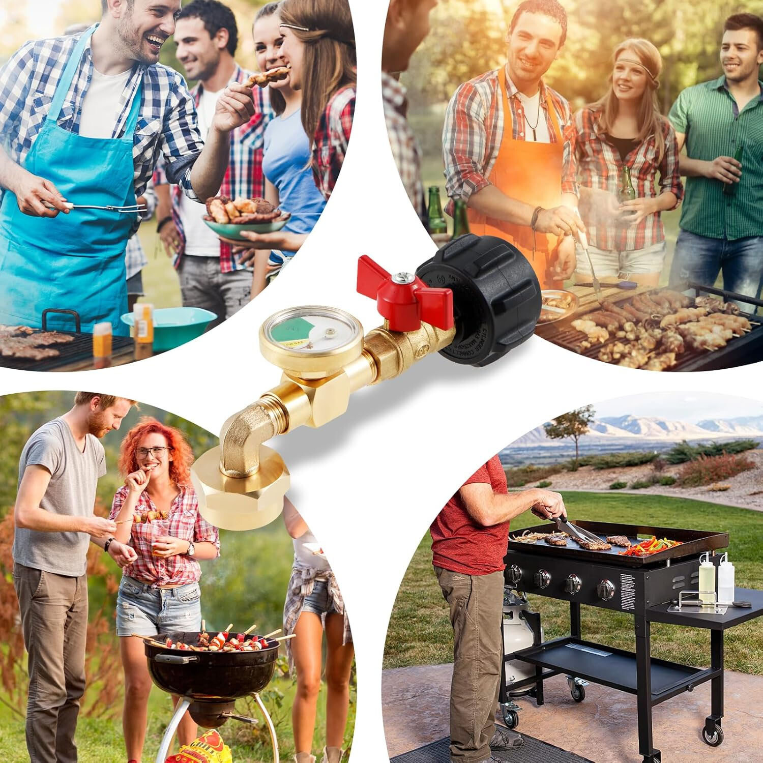 Propane Tank Elbow Refill Filler Adapter with Gauge for 1-20LB Bottle Tank Grill