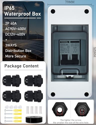 AC DC Circuit Breaker with IP65 Din Box for Solar Systems, 60 60 Amp UV-Proof