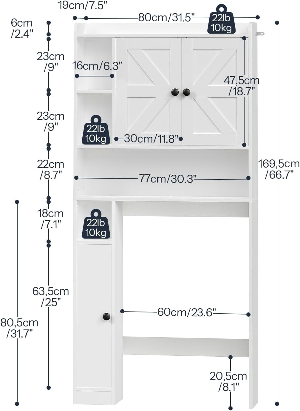 HOOBRO Over The Toilet Storage Cabinet Farmhouse Bathroom Storage Organizer