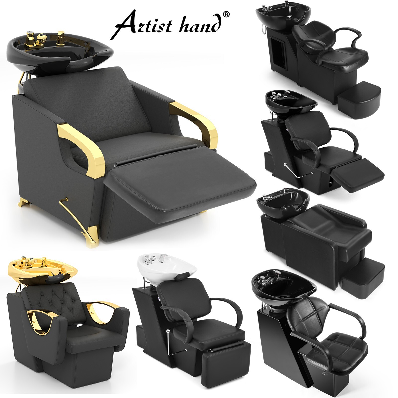 Artist Hand Backwash Unit Barber Shampoo Station Chair Bowl Sink SalonSpa Beauty