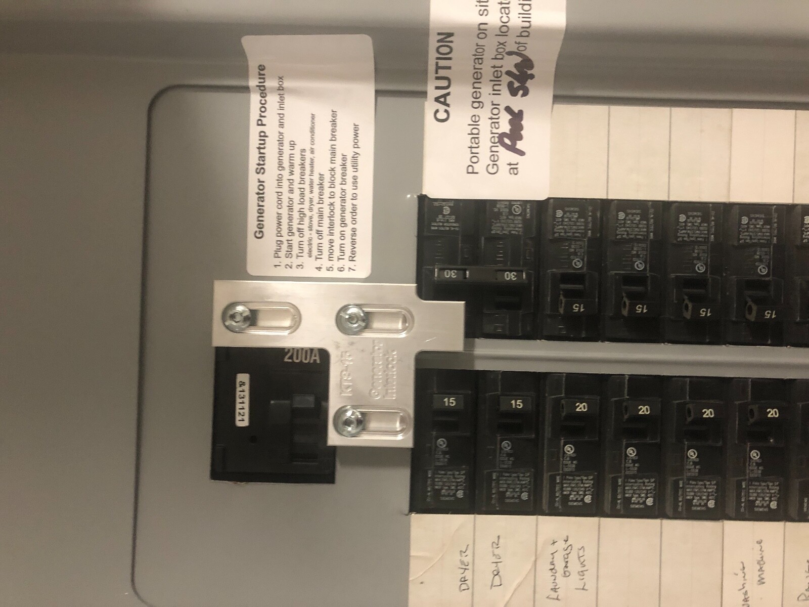 Generator Interlock Kit , Siemens 200 Amp Panel Murray 200 Amp Panel
