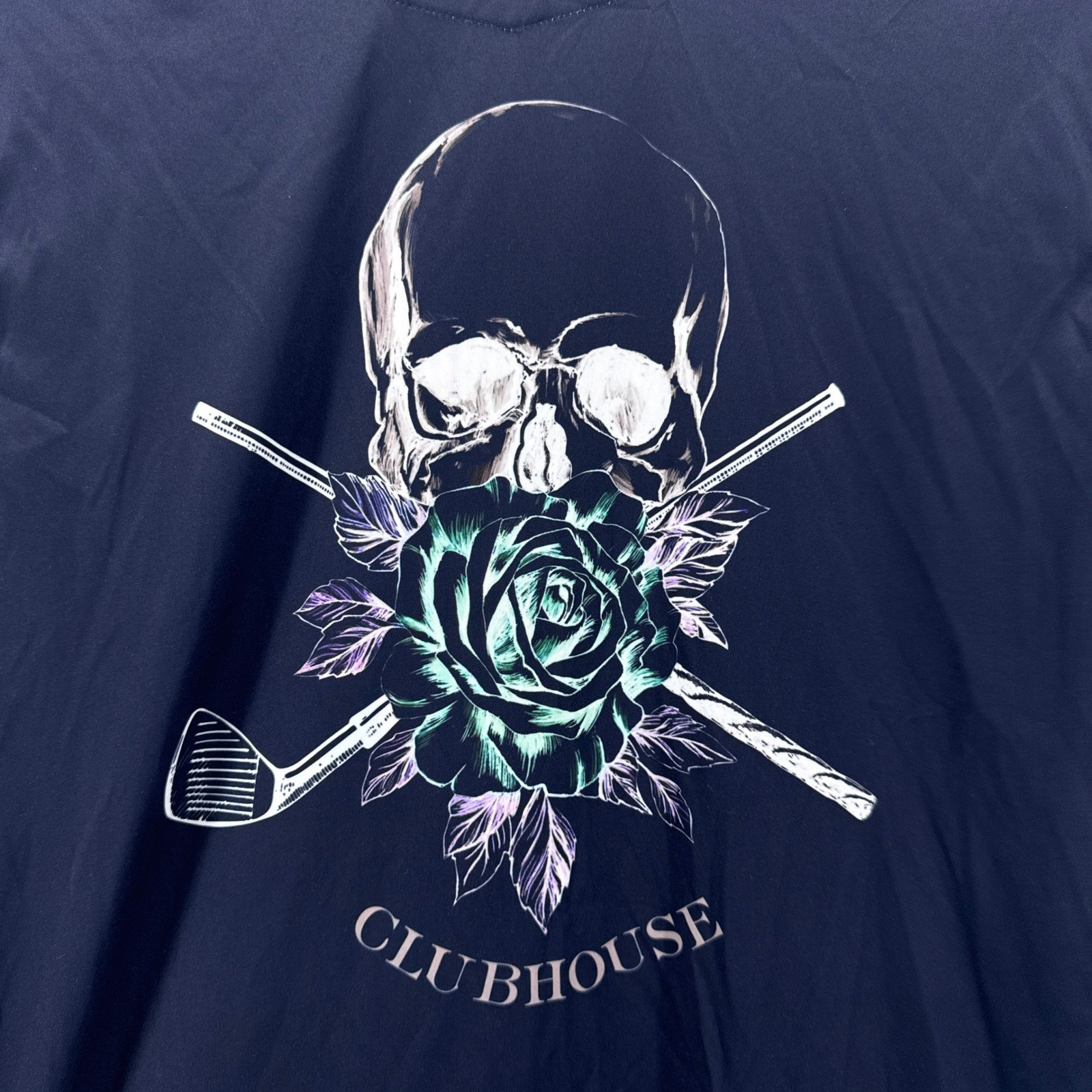 Robert Graham Blade Iron polo shirt skull rose graphic navy small