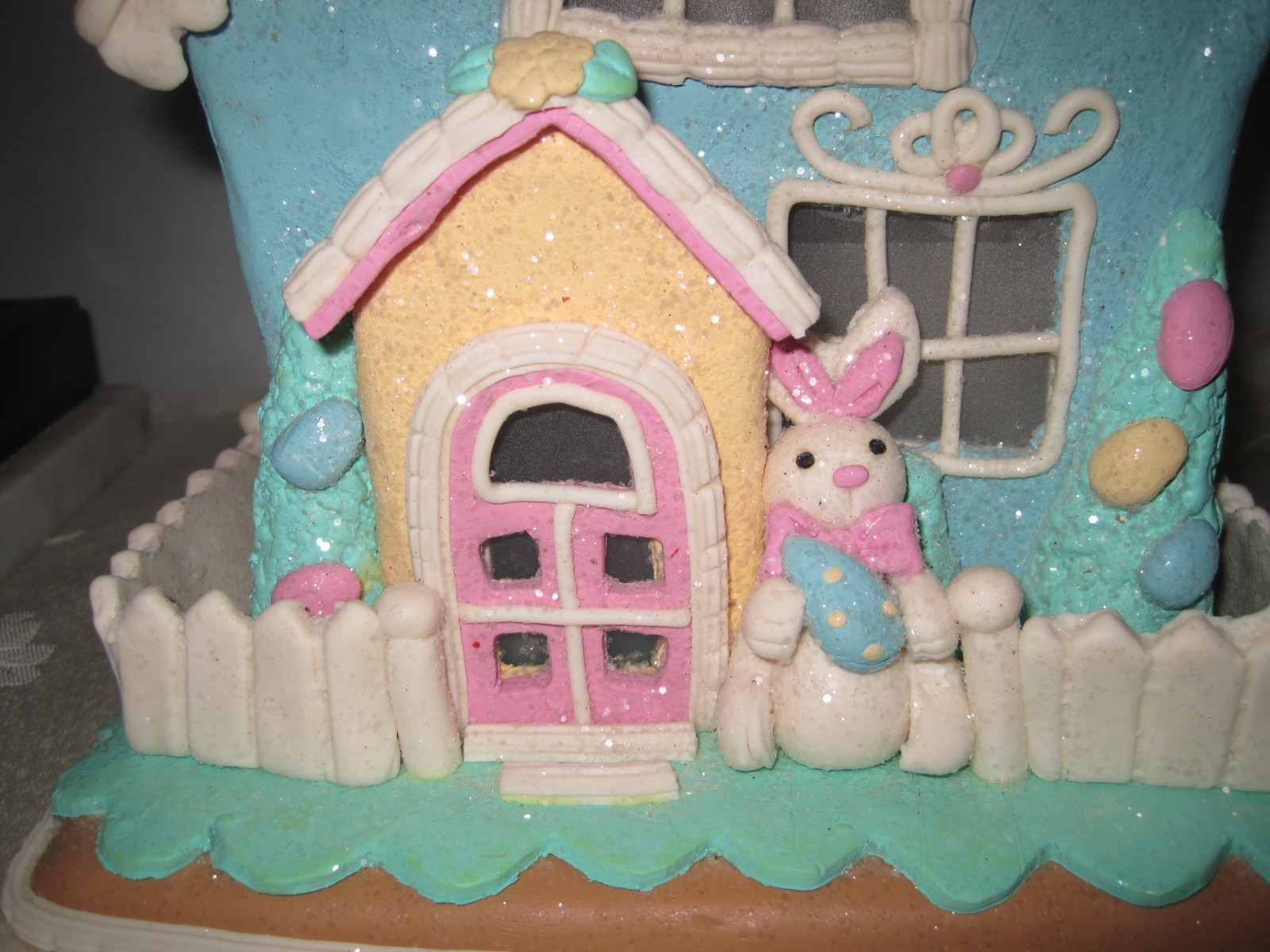 Cupcakes & Cashmere SUGARED Pastel Easter light up Gingerbread House Bunny