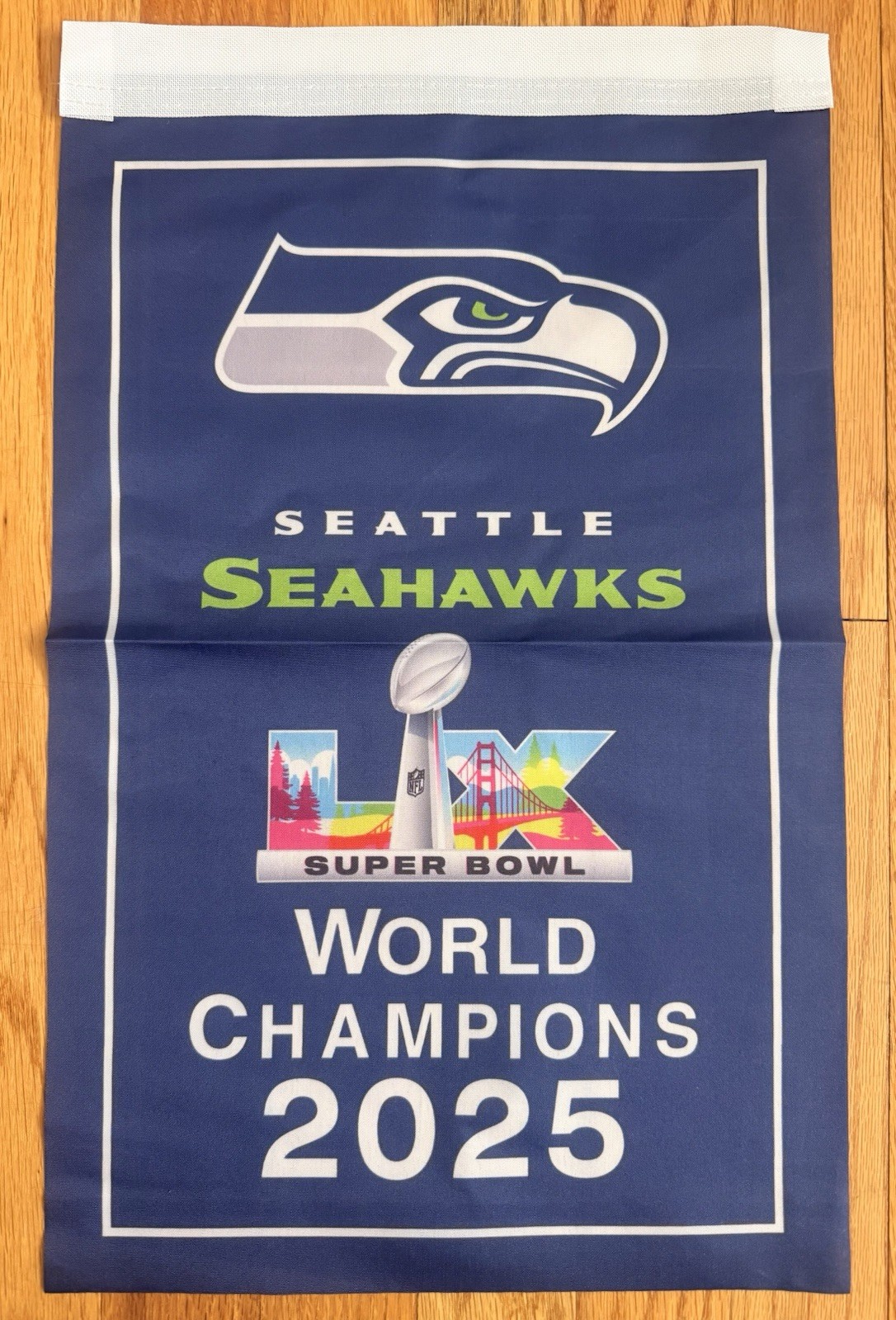 Seattle Seahawks 2025 LX Super Bowl Champions Banner/Flag 18.5” x 12”