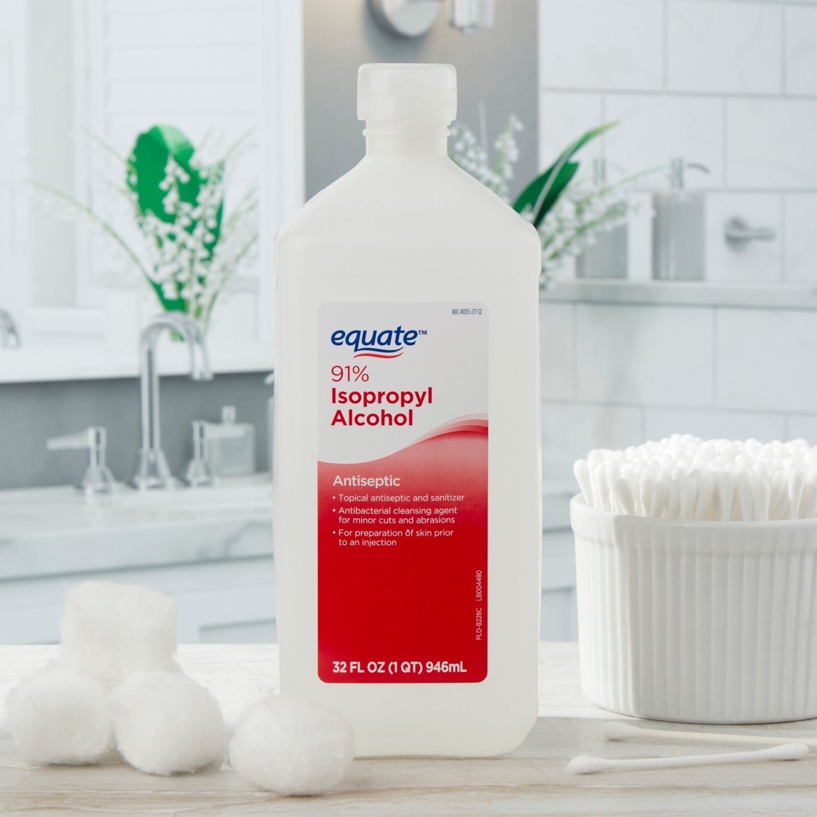 Equate 91% Isopropyl Alcohol Antiseptic Liquid, Resealable, 6 PACK, 6 x 32 fl oz