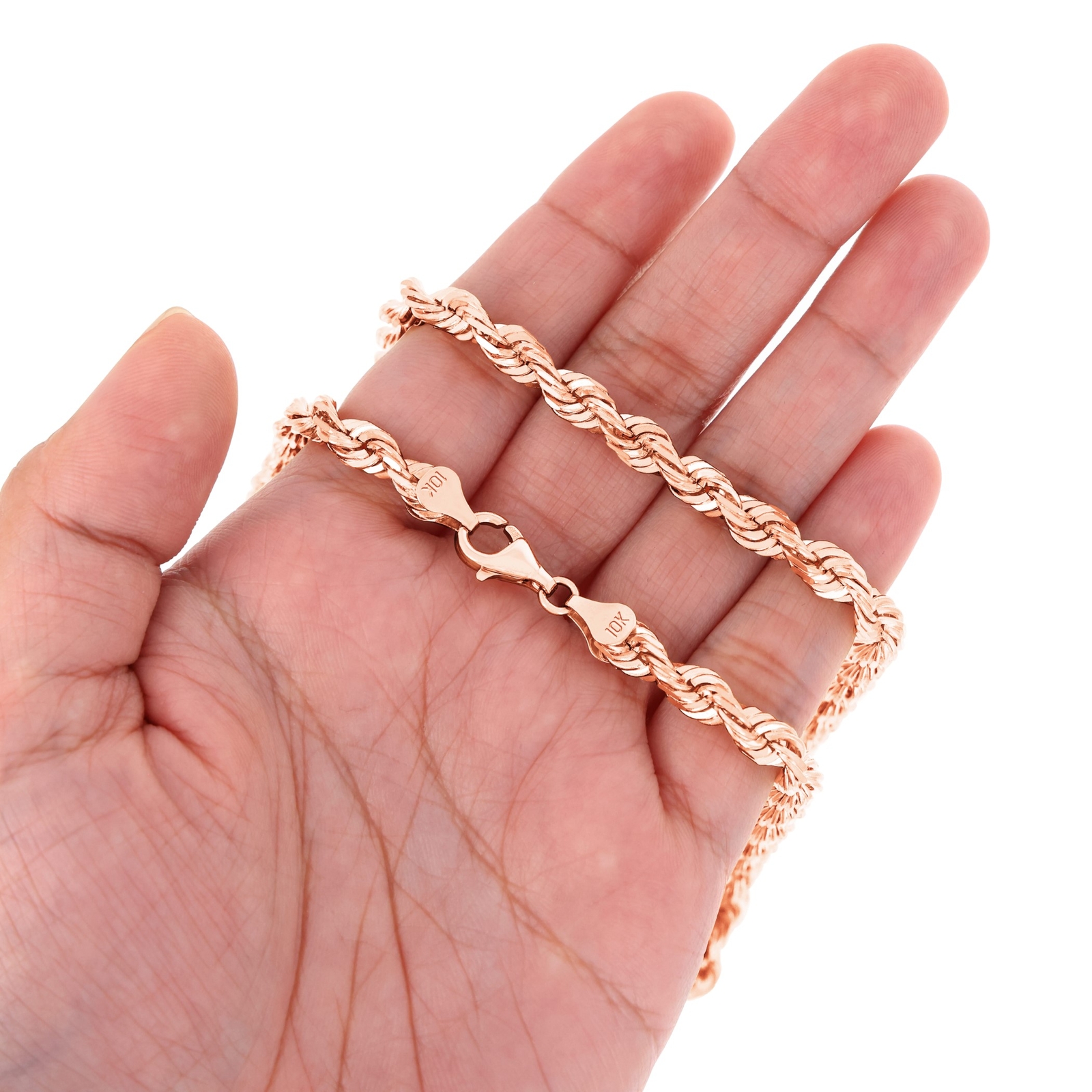 10K Rose Gold 1.5mm-6mm Diamond Cut Rope Chain Necklace Mens Womens 16"-30"