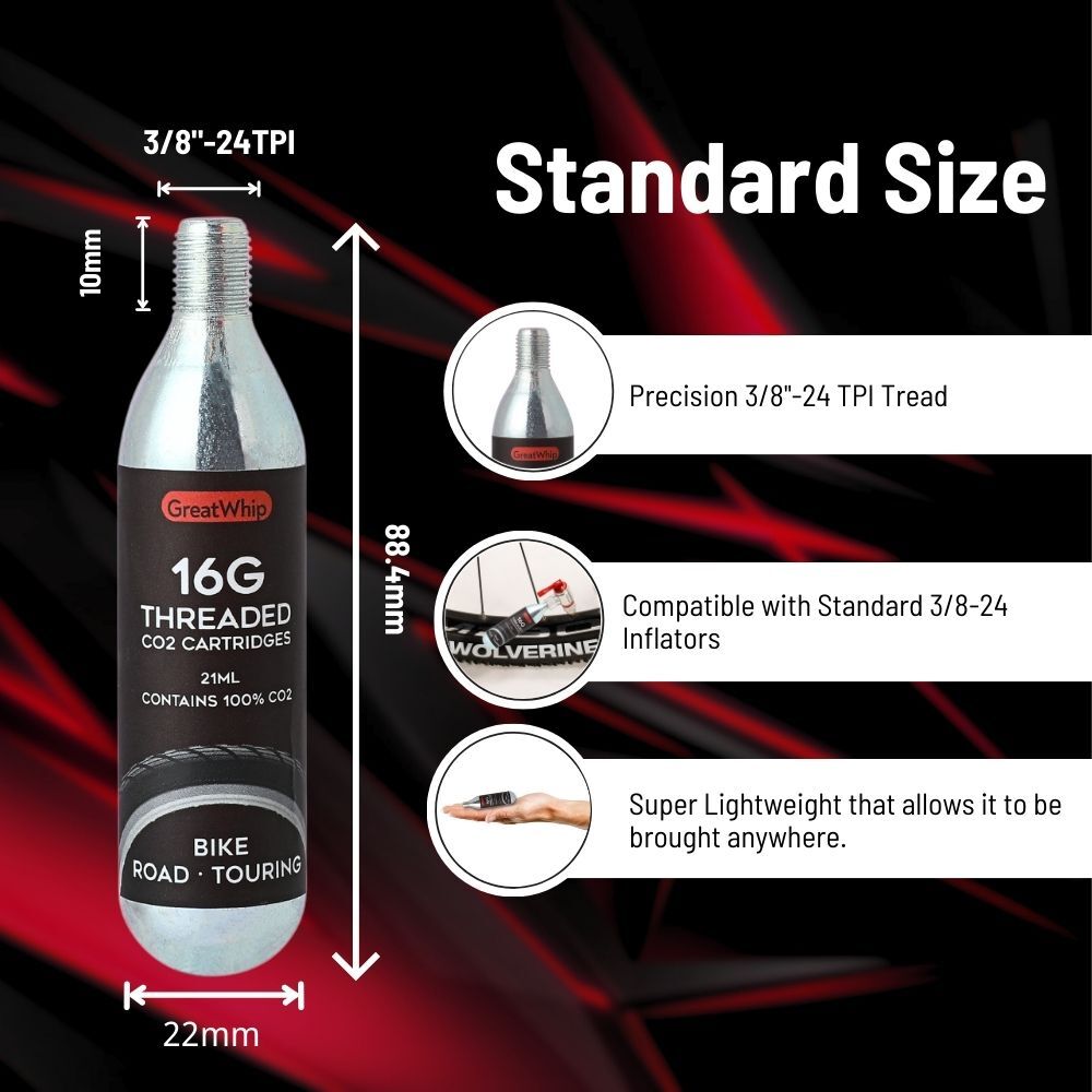 16g CO2 Cartridge For Bike Bicycle Tire Air Inflator Threaded GreatWhip 20 PACK