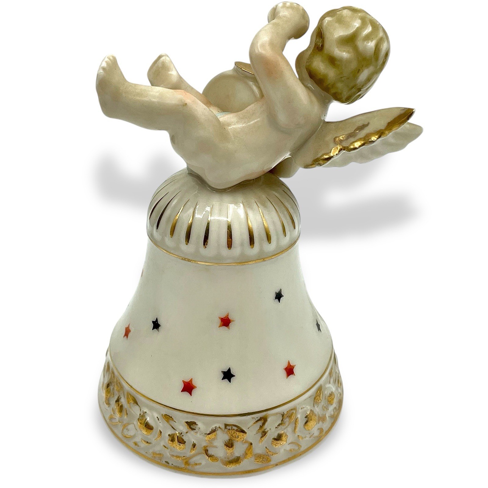 Vtg MCM Ardalt Musician CHERUB ANGEL BELL Porcelain Cybal Drum Stars EUC Japan
