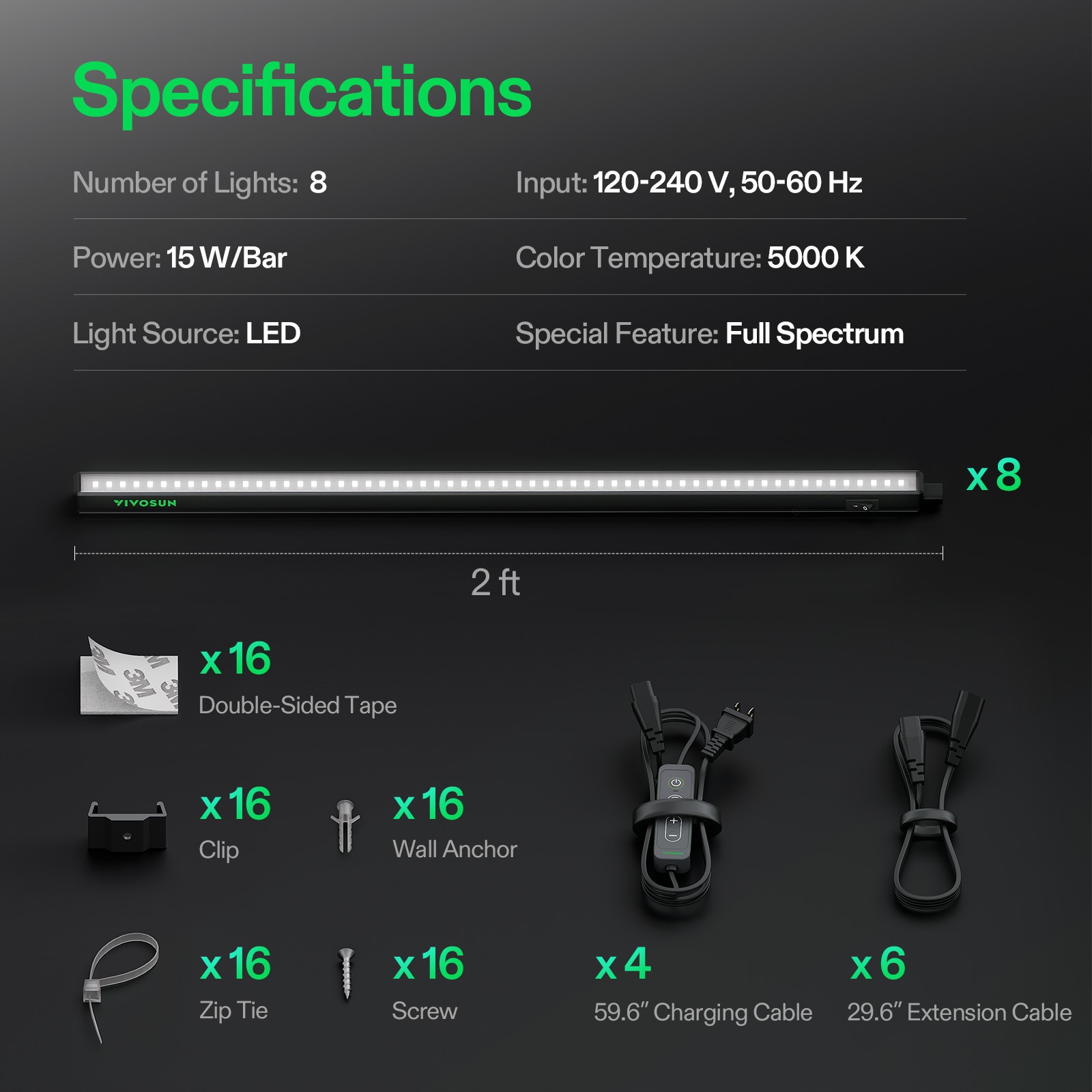 VIVOSUN 2FT T5 Linear LED Grow Light Strip Full Spectrum Dimmable for Seeding