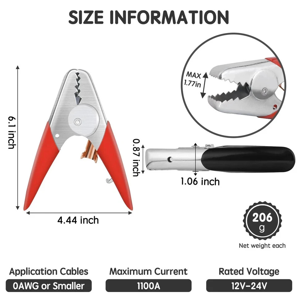 4 PCS Jumper Cable Clamps Heavy Duty, Battery Clamps 1100A Jumper Cable Ends,