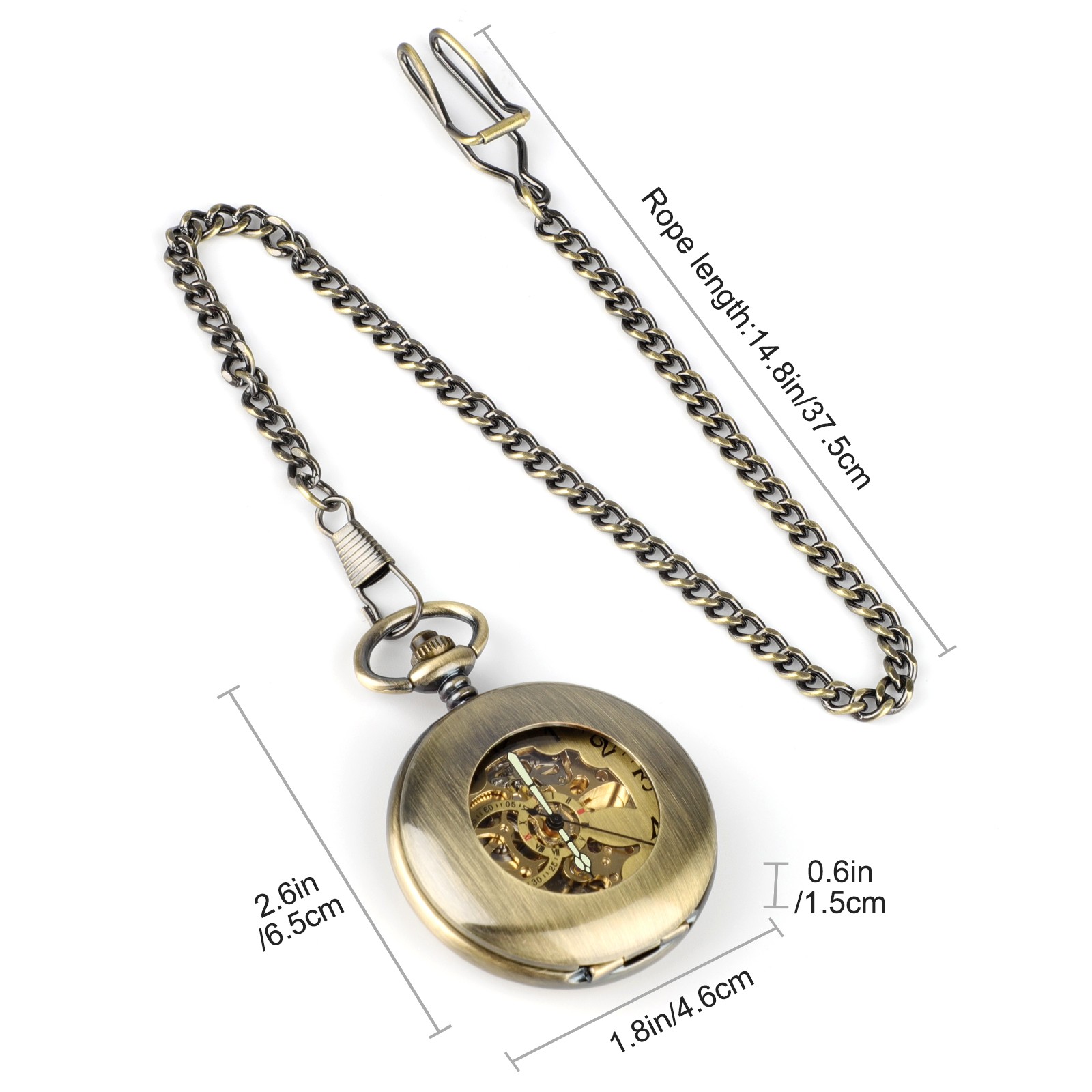Vintage Automatic Self-Winding Hollow Mechanical Pocket Watch for Men and Women