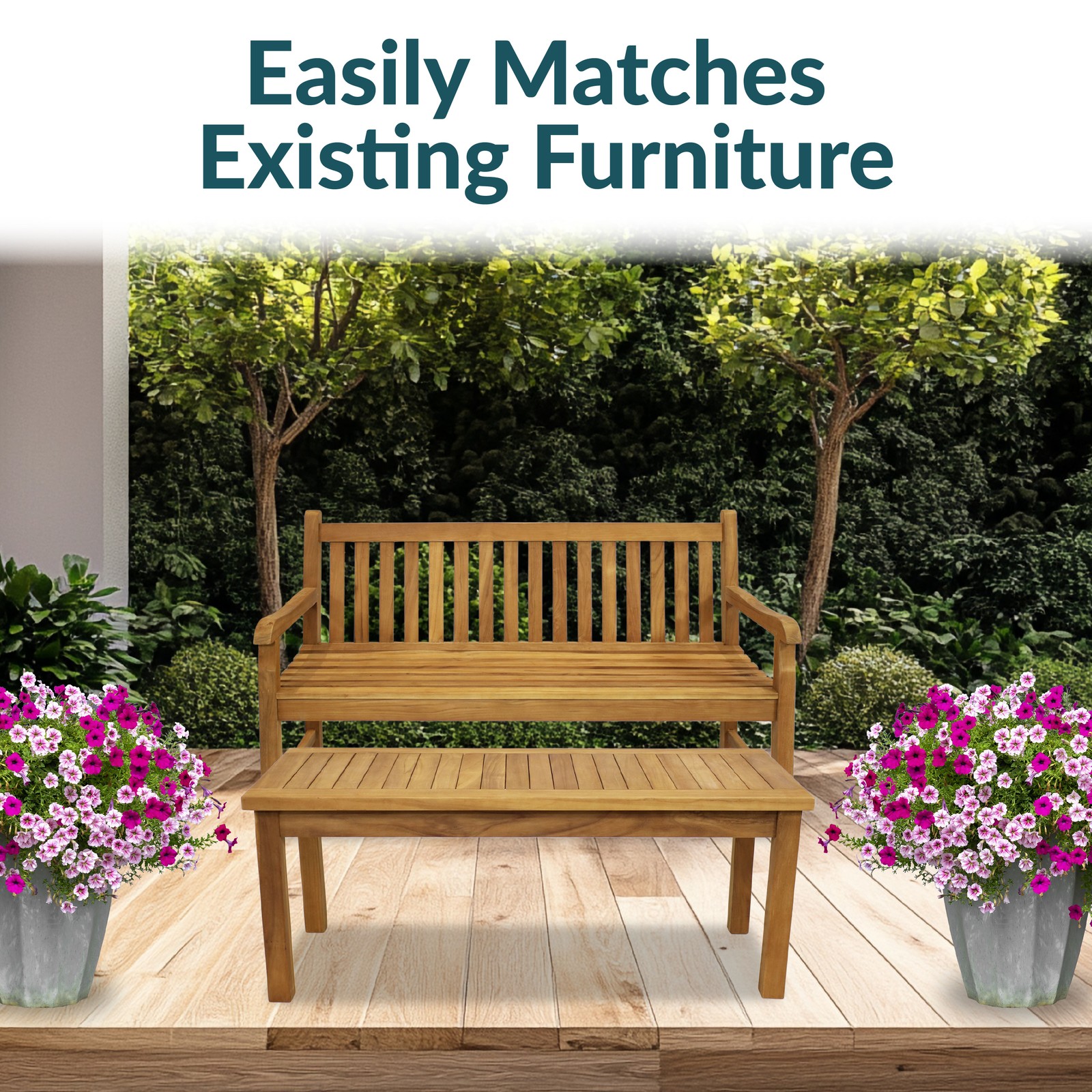 45.75 in Teak Wood Rectangular Patio Coffee Table by Sunnydaze