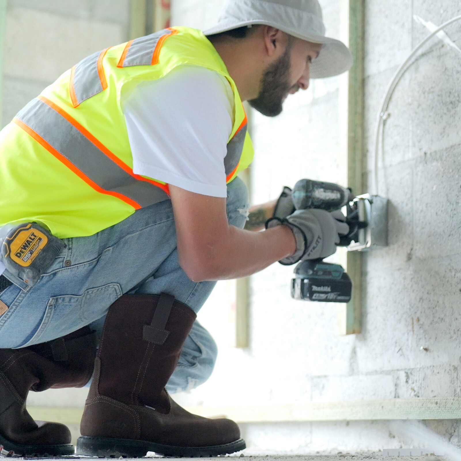 HISEA Men Steel Toe Safety Work Boots Pull On Waterproof Leather Wellington Boot