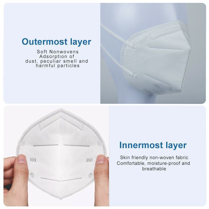50 PCS KN95 Protective 5 Layers Face Mask Disposable Respirator BFE 95% PM2.5