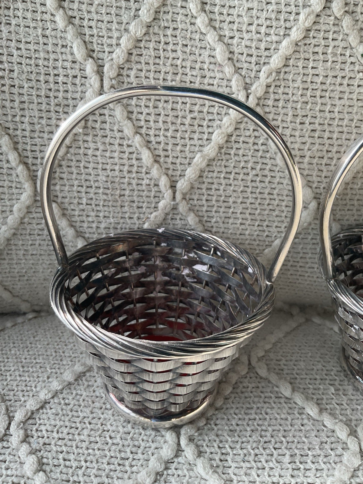 Pair Small Silverplate Woven Baskets, Newport 🐣🥚🐰💐