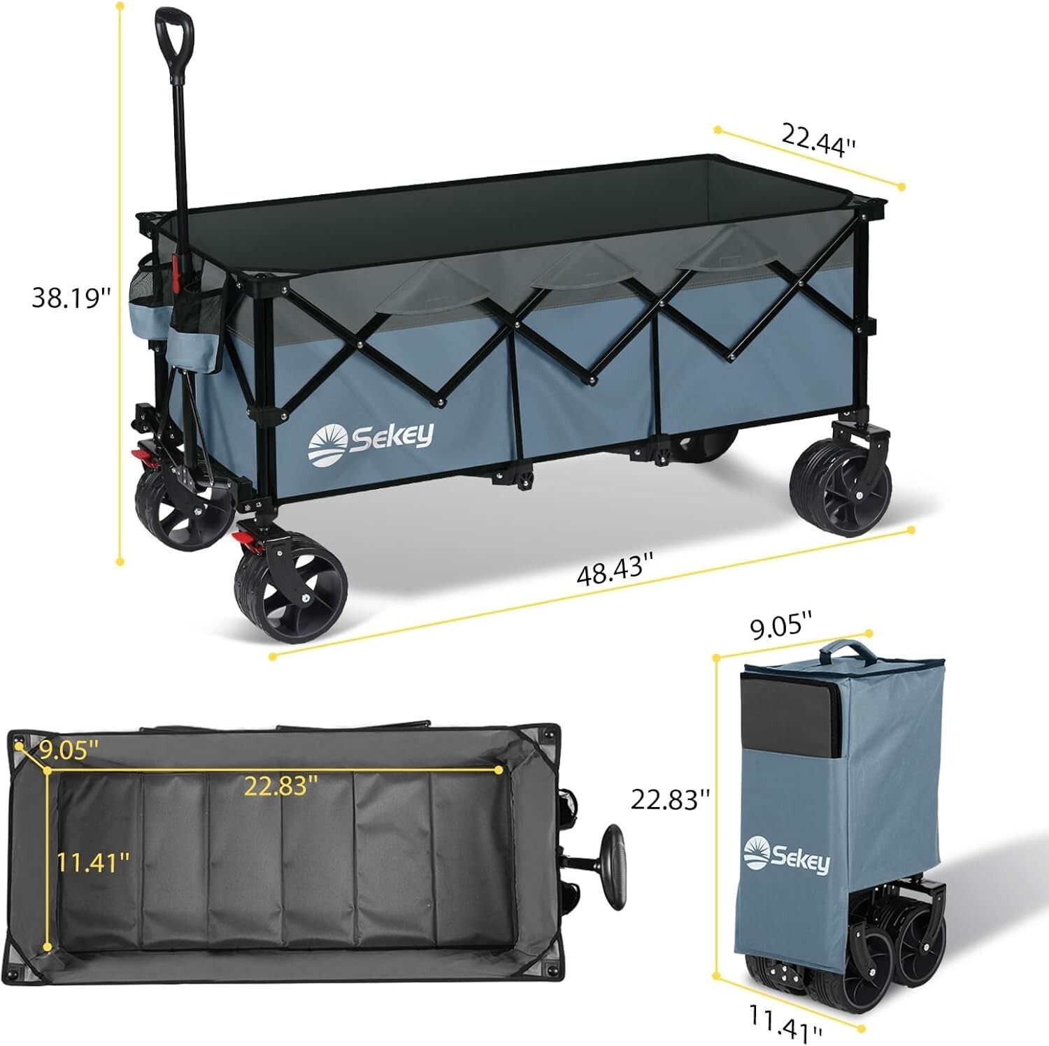 Heavy Duty 440LBS Folding Wagon Large for Beach Camping Yard Hauling,Blue-Gray