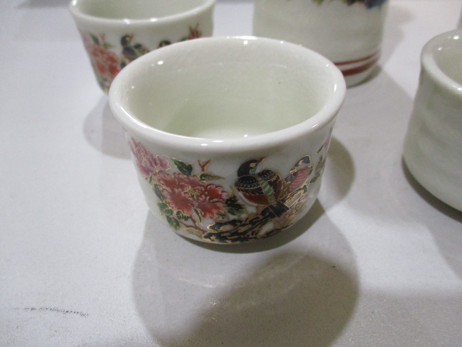 Fuji S-106 Vintage 5-Piece Sake Set, Ivory Birds & Flowers